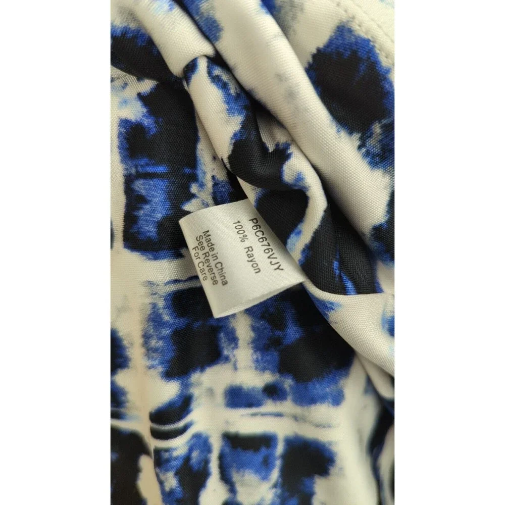 PARKER Blouson Dress Stretch Drape Faux Wrap Watercolor Blue Dolman Sleeve M L - Picture 6 of 6